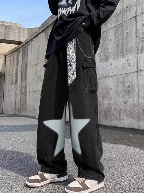 Men's Star Print Big Pocket Cargo Jeans Product Image