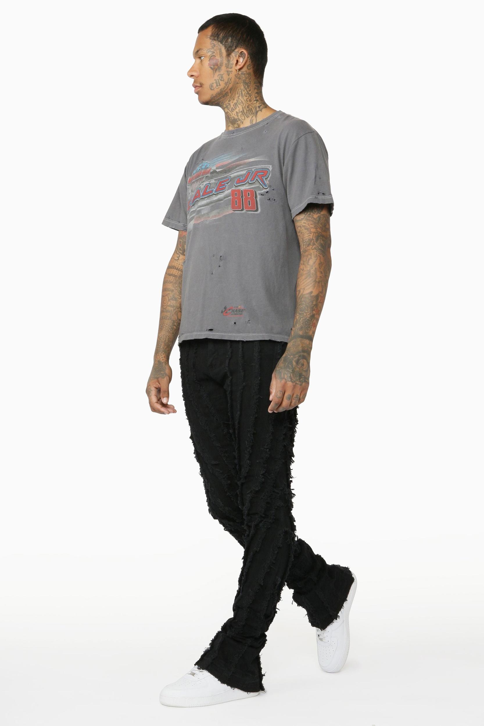 Lazer Black Stacked Flare Jean Male Product Image