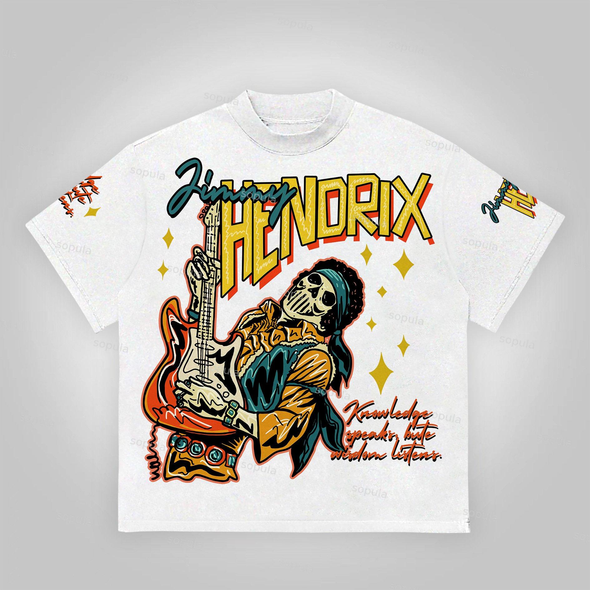 Hendrix Fashion Guitarist Graphic Cotton T-Shirt Product Image