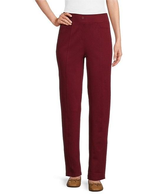 Intro Petite Size Bella Solid Double Knit Slim Her Straight Leg Pants Product Image