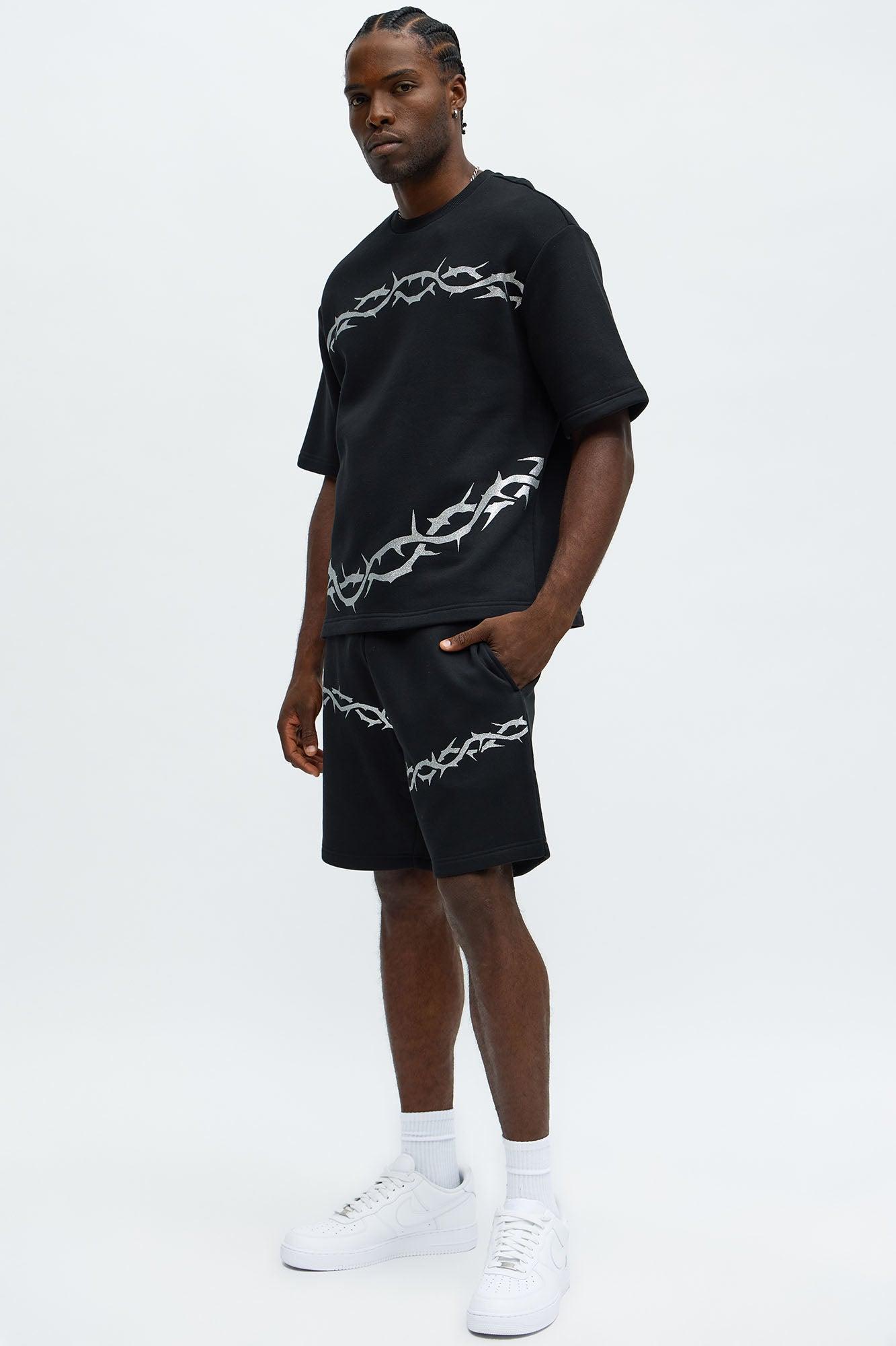 Tyson Relaxed Barbed Wire Shorts - Black Male Product Image