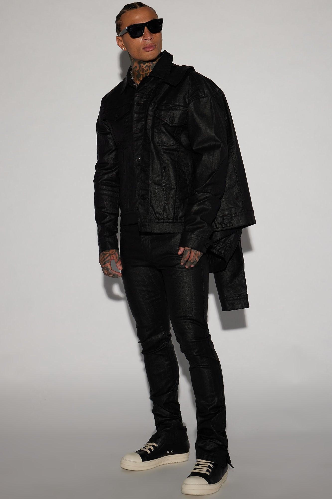 Rebel Like Me Pattern Waxed Stacked Skinny Flare Pants - Black Product Image