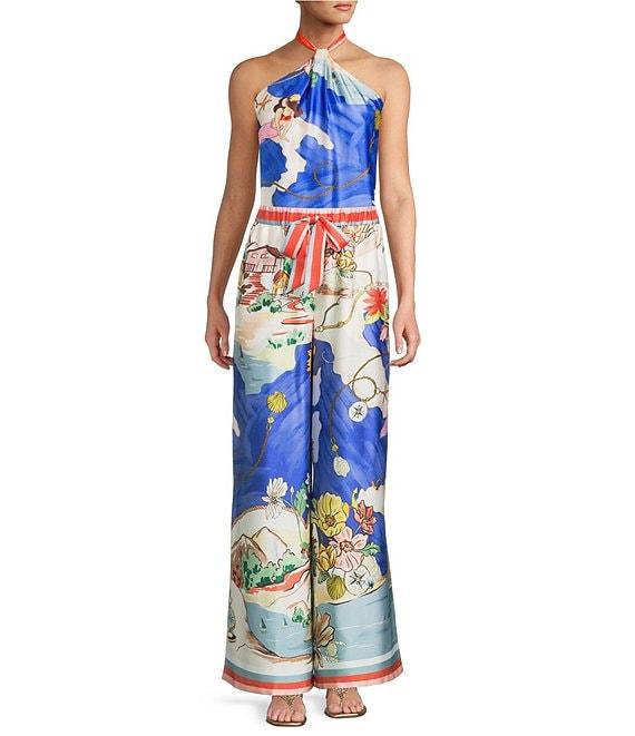 Antonio Melani Coordinating Annalise Ocean Print Satin Pants Product Image