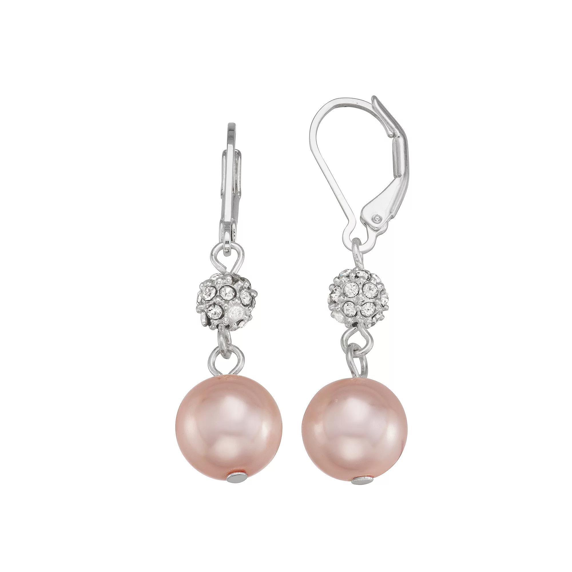 You're Invited Silver-Tone Leverback Simulated Pearl Double Drop Earrings, Women's, Pink Product Image
