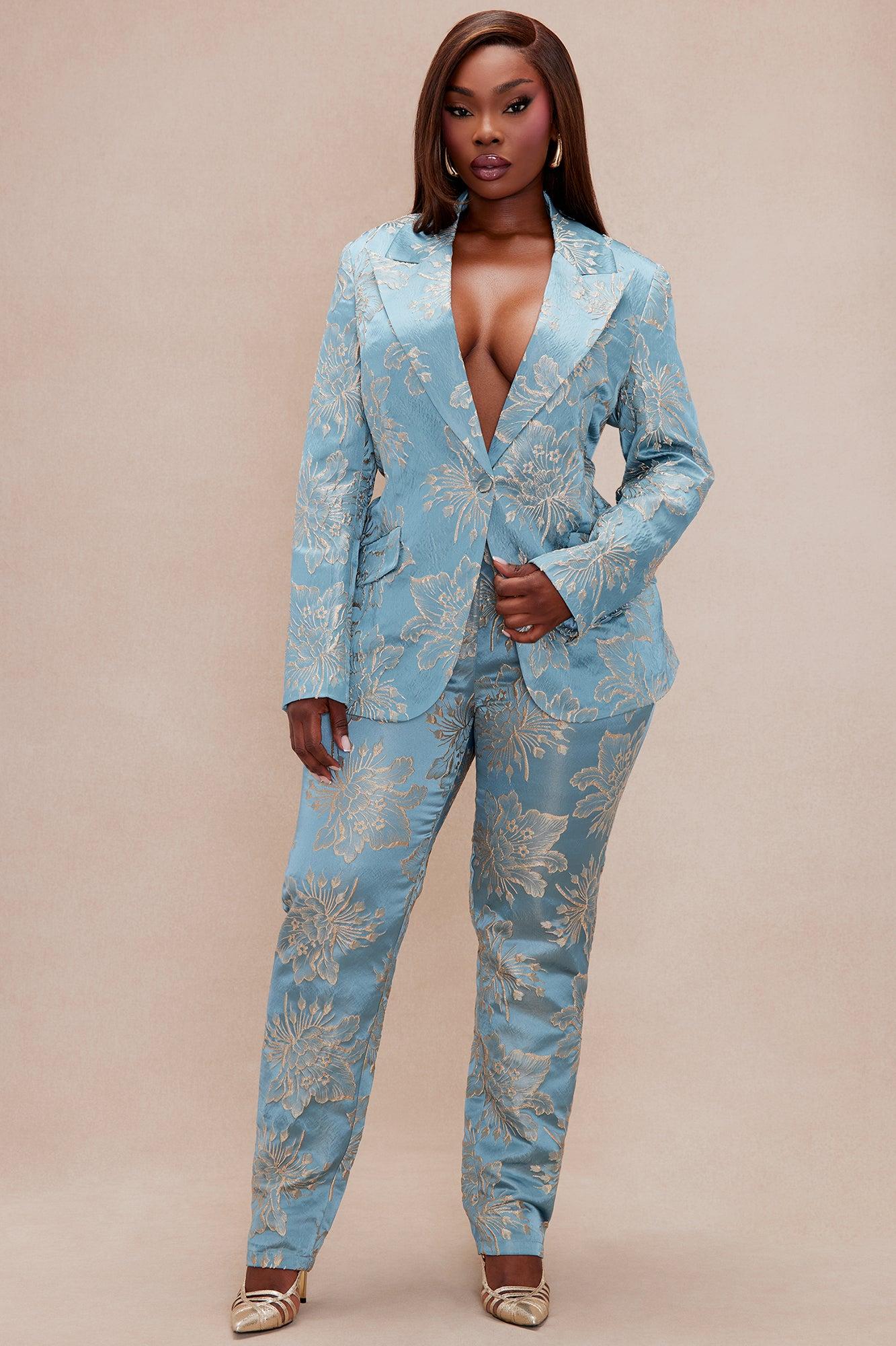 Annika Satin Suit Set - Blue Product Image