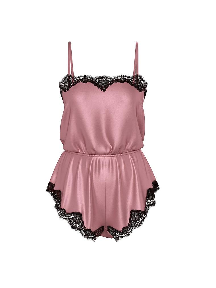 Satin Lace-Trim Romper Product Image