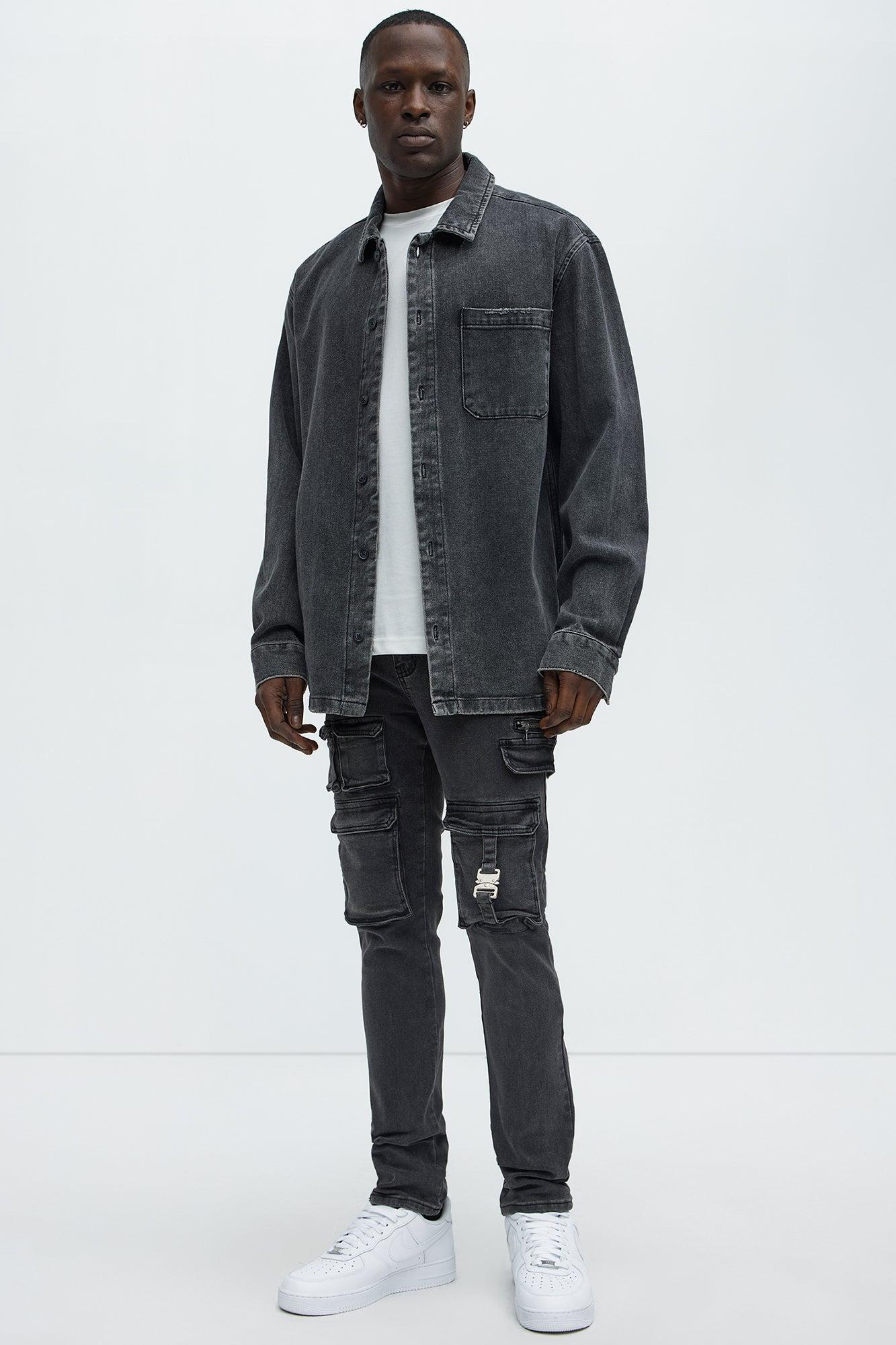 Cargo Pocket Slim Taper Jeans - Black Product Image