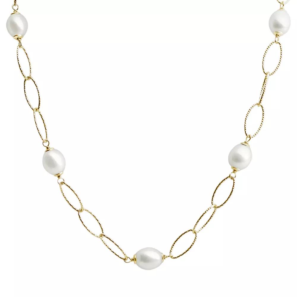 PearLustre by Imperial 14k Gold Over Silver Freshwater Cultured Pearl Station Necklace, Womens Gold Tone Product Image