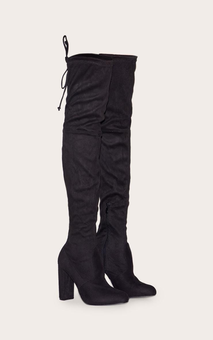 Bess Black Faux Suede Heel Thigh Boots Product Image