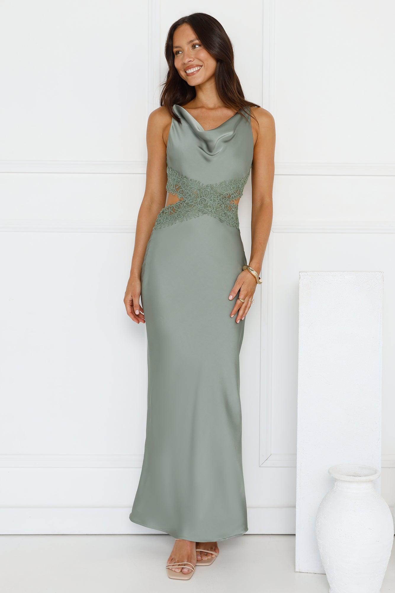 Satin Embrace Maxi Dress Sage Product Image