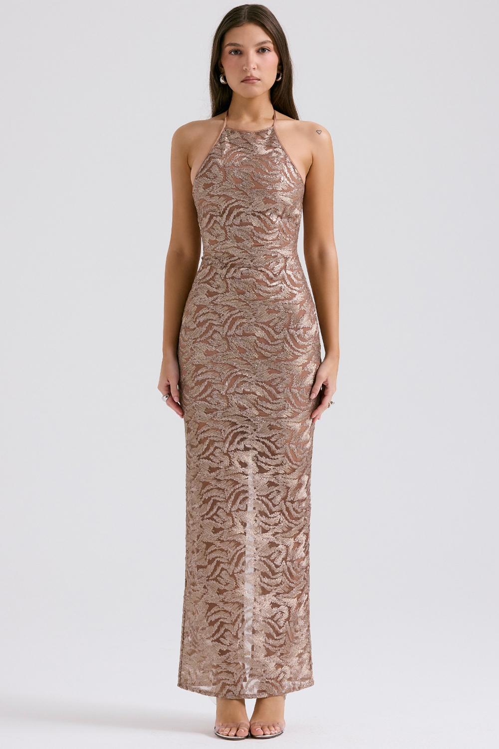 Giada  rose gold embroidered sequinned gown Product Image