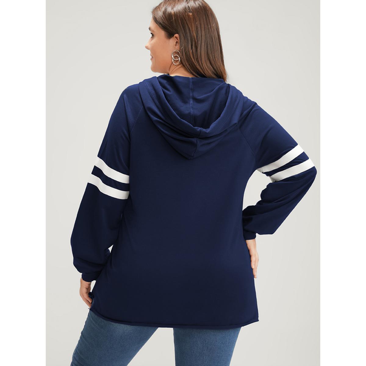 Plus Size Solid Contrast Pocket Drawstring Hooded Sweatshirt Women Black Casual Contrast Hooded Dailywear Sweatshirts BloomChic 22-24/3X Product Image