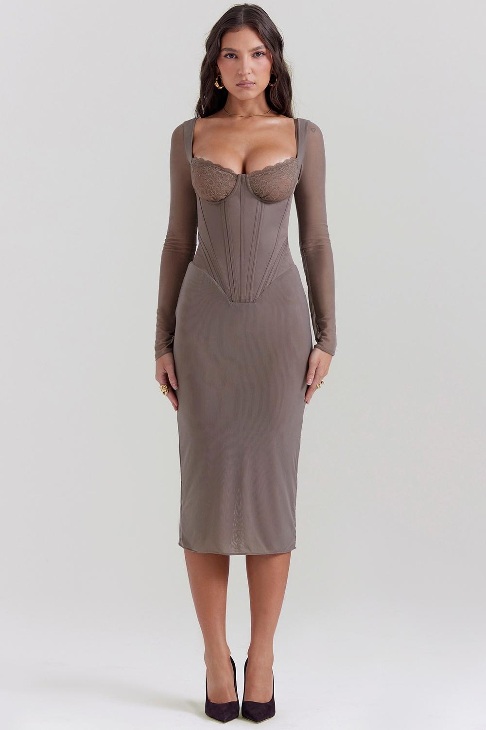 Safran  mocha corset midi dress Product Image