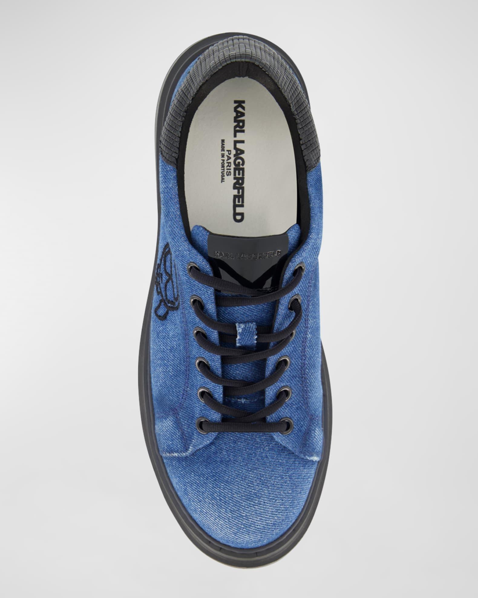 Men's Karl Head Denim and Leather Low-Top Sneakers Product Image