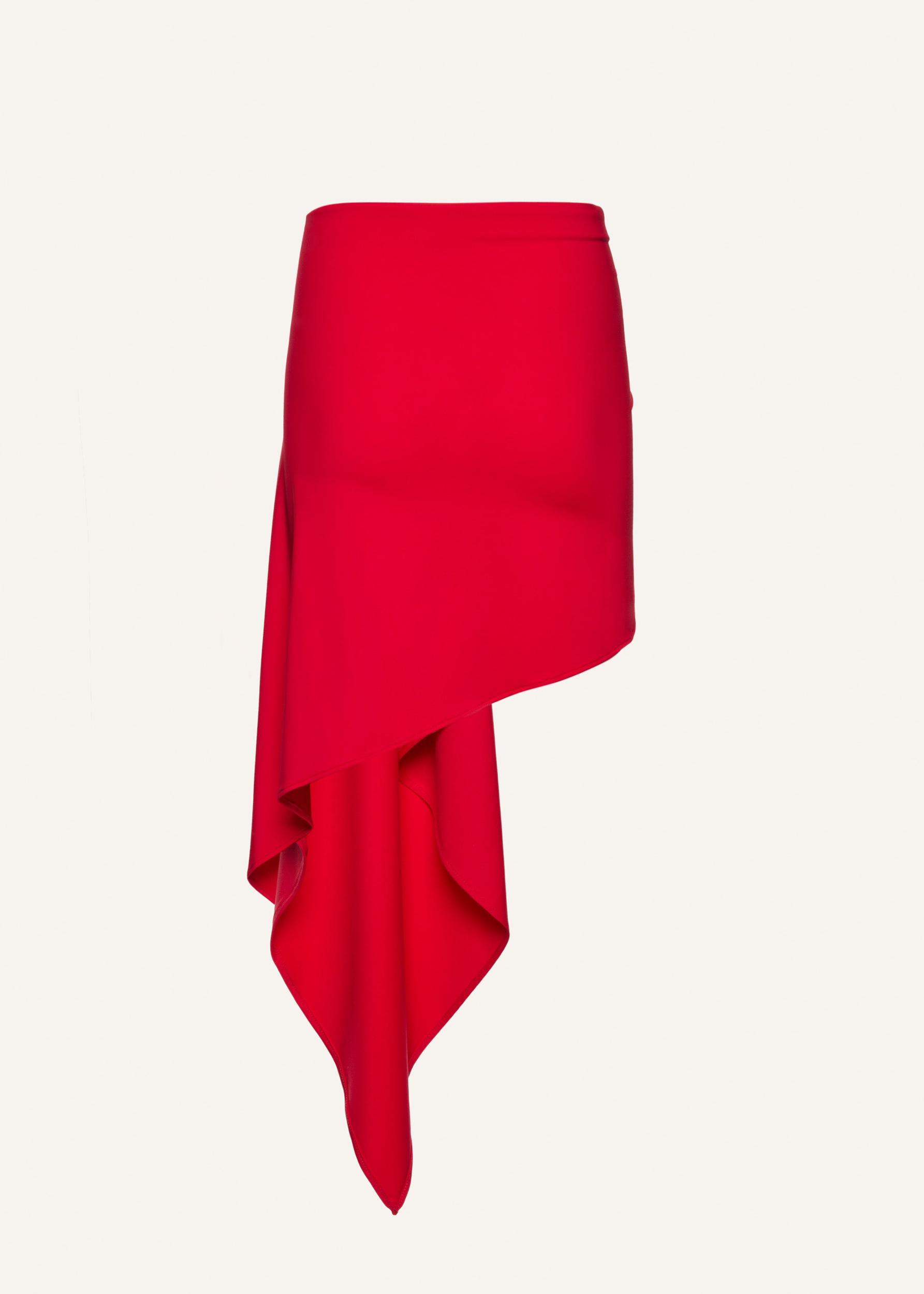 Asymmetrical draped swim skirt in red Product Image