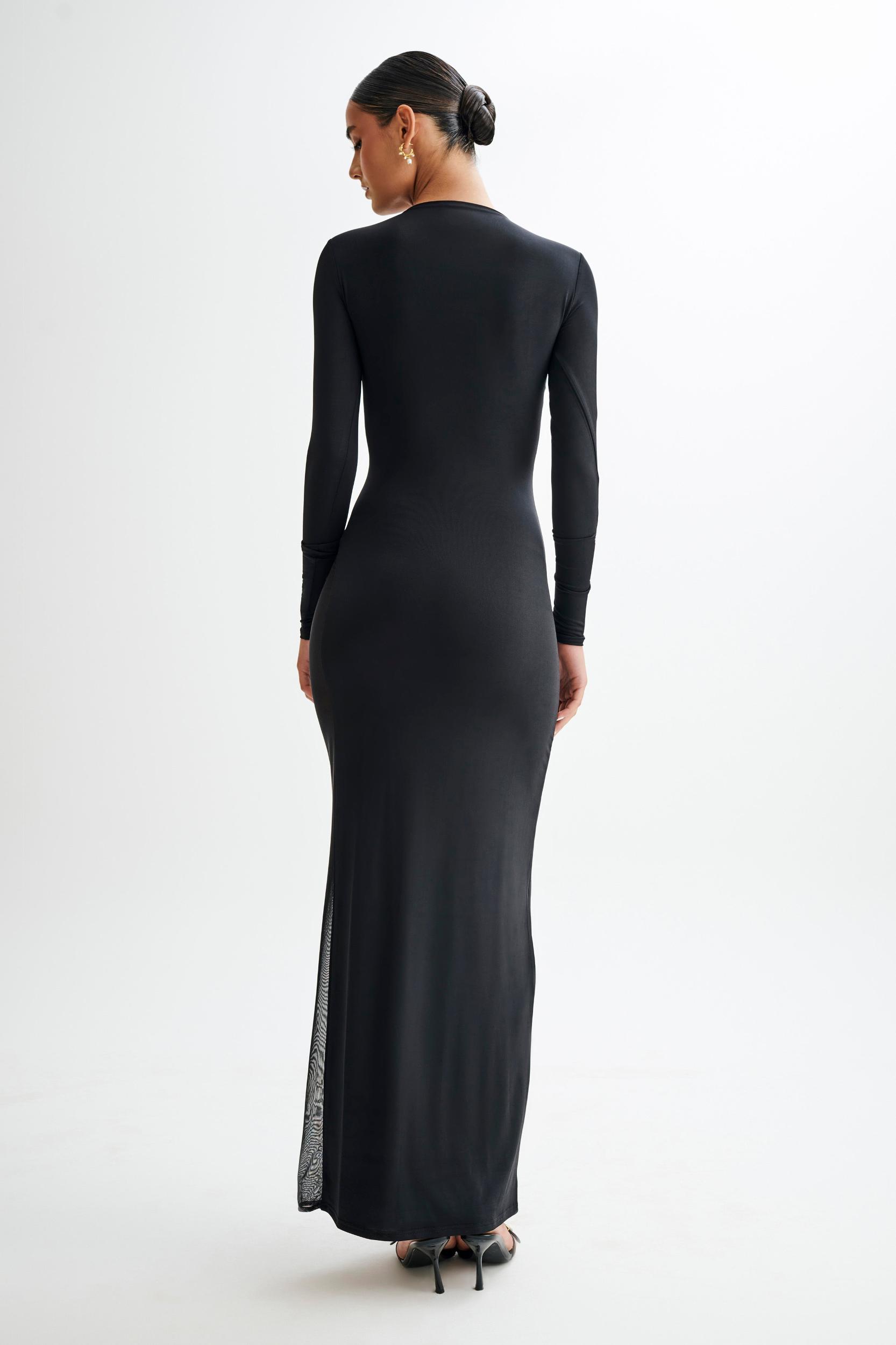 Andretti Slinky Long Sleeve Maxi Dress With Mesh - Black Product Image