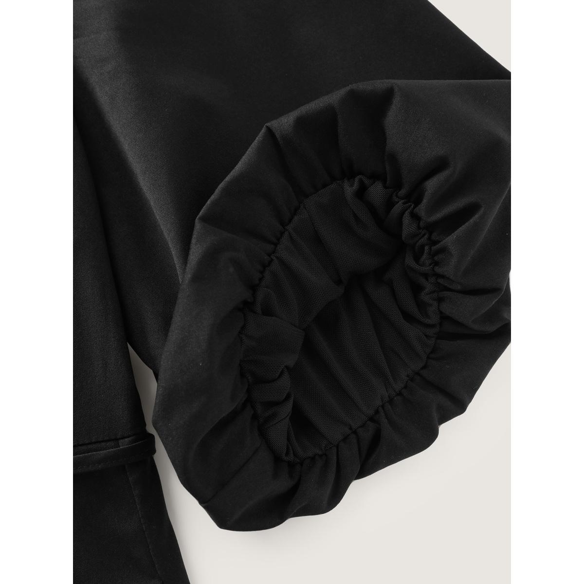 Plus Size Classic Waist-Tie Pockets Midi Shirt Dress Pureblack Women Office Deep V-neck Half Sleeve Curvy BloomChic 18-20/2X Product Image