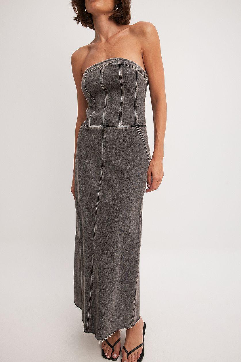Bandeau Maxi Denim Dress Grey Product Image