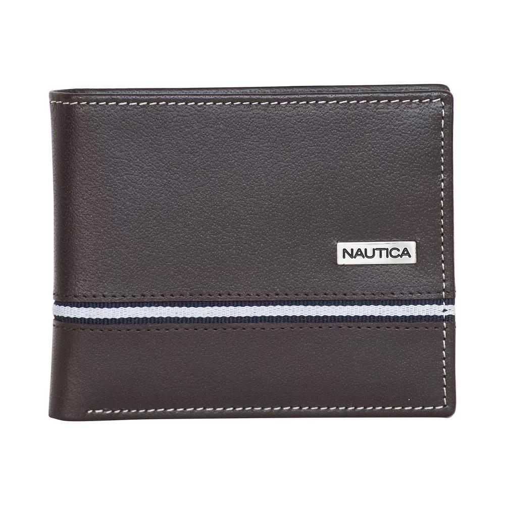Men's Nautica Logo Ribbon Leather RFID-blocking Bifold Wallet, Brown Product Image