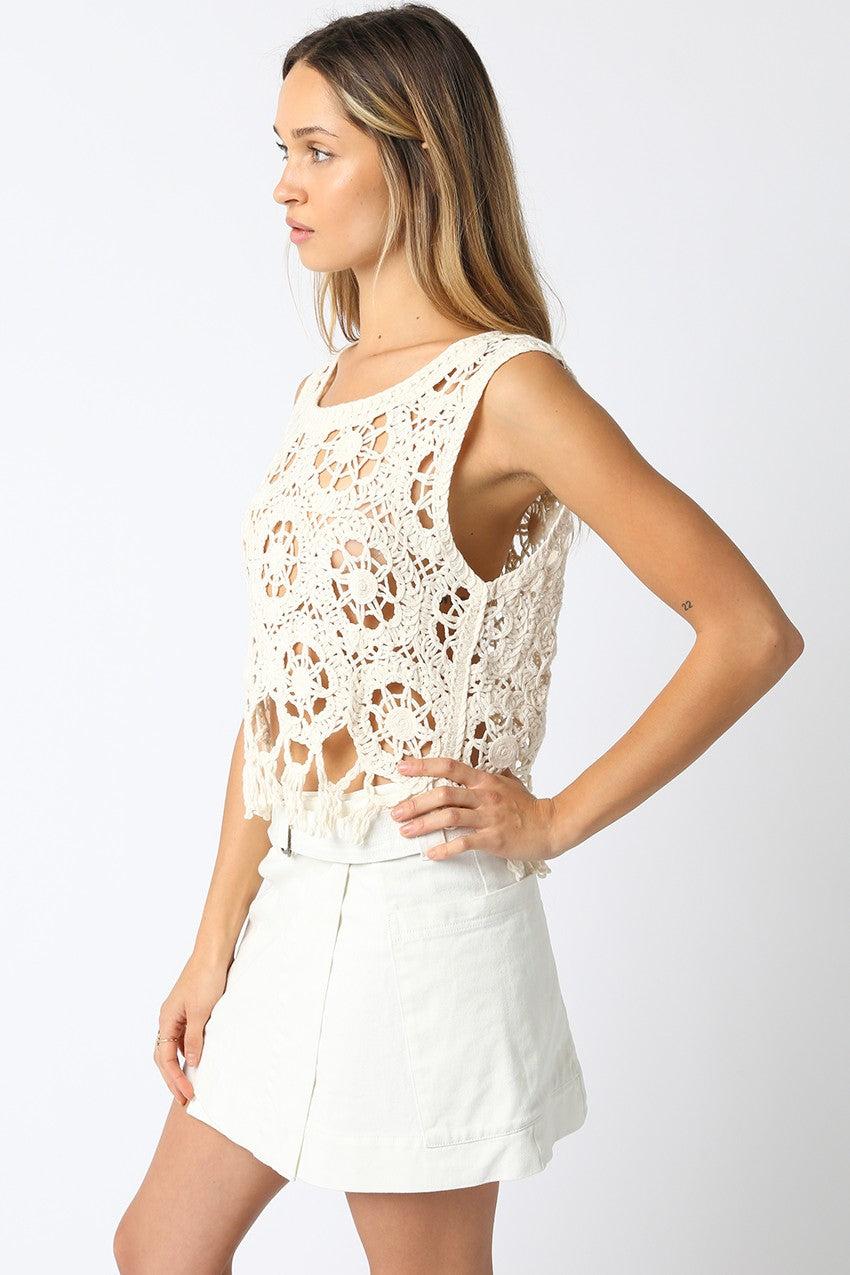 Ava Crochet Tank Top | Cream Product Image