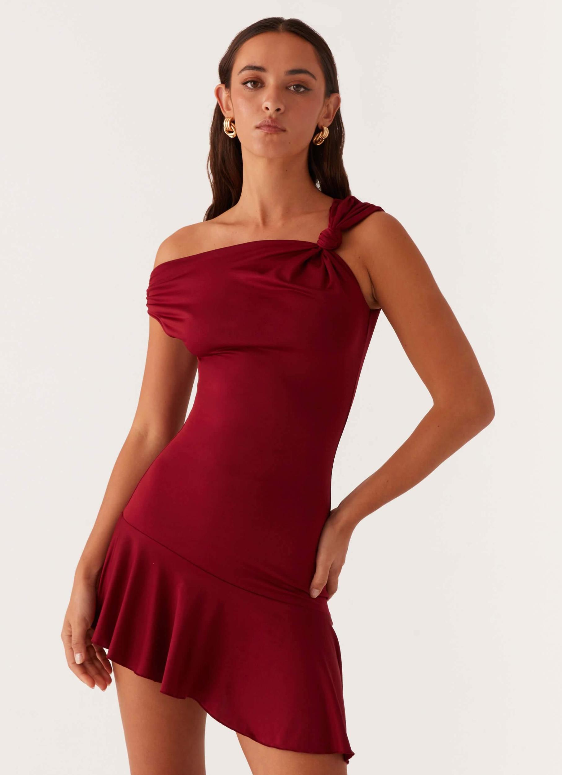 Amaya Twist Mini Dress - Maroon Product Image