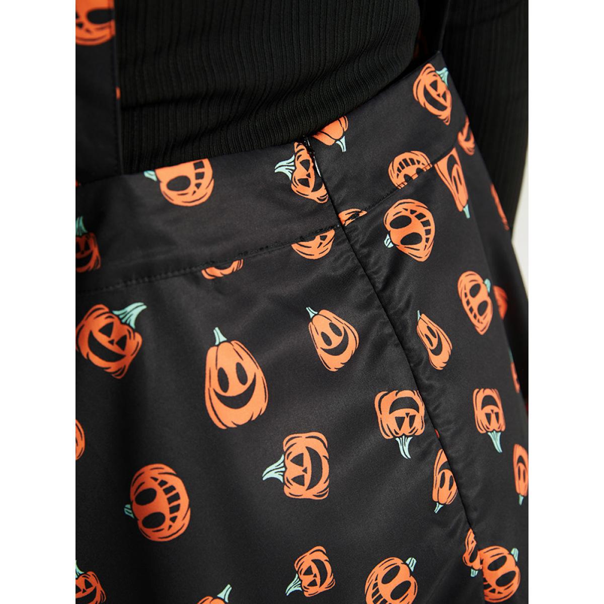 Plus Size Halloween Pocket Pumpkin Print Overall Cami Dress Black Women Playful Adjustable Straps Spaghetti Strap Sleeveless Curvy Midi Dress BloomChic 18-20/2X Product Image