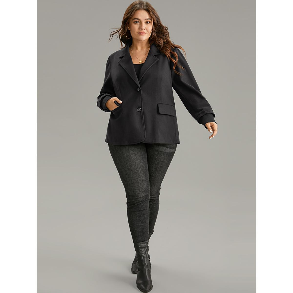 Plus Size Indigo Plisse Satin Button Up Curved Hem Blouse Women Office Long Sleeve Shirt collar Office Blouses BloomChic 30/6X Product Image