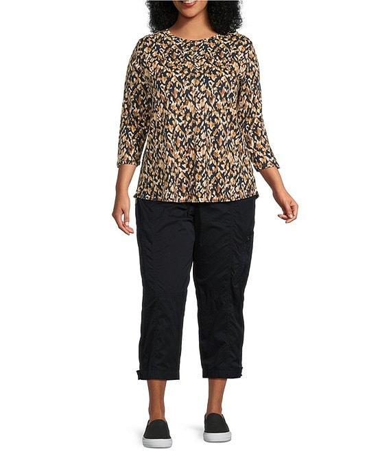 Westbound Plus Size Celestial Chalk Leopard 3/4 Sleeve Crew Neck Knit Top Product Image