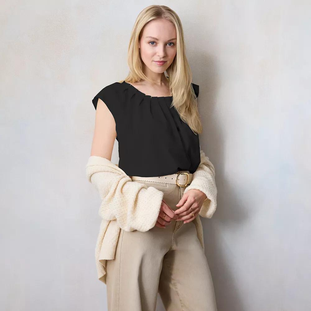 Women's LC Lauren Conrad Pleated Scoopneck Top, Size: XL, Black Product Image