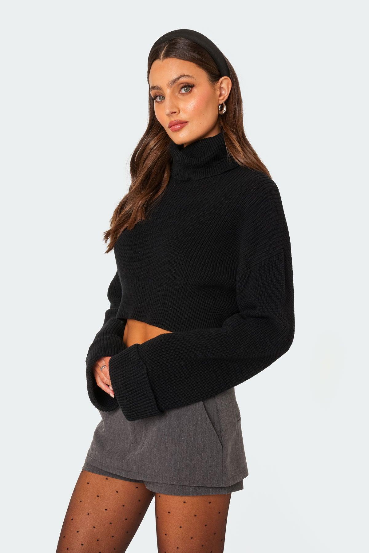 Oversized Turtle Neck Cropped Sweater Product Image
