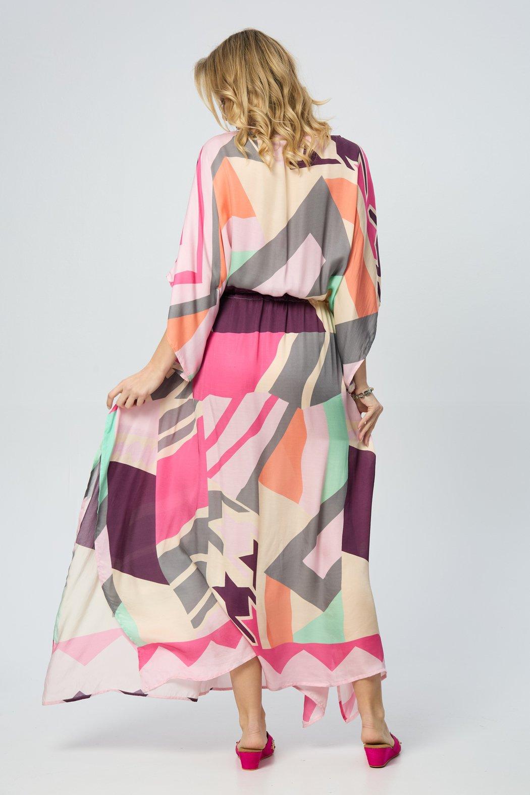 Multicolored Geo Tie Waist Keyhole Kaftan Product Image