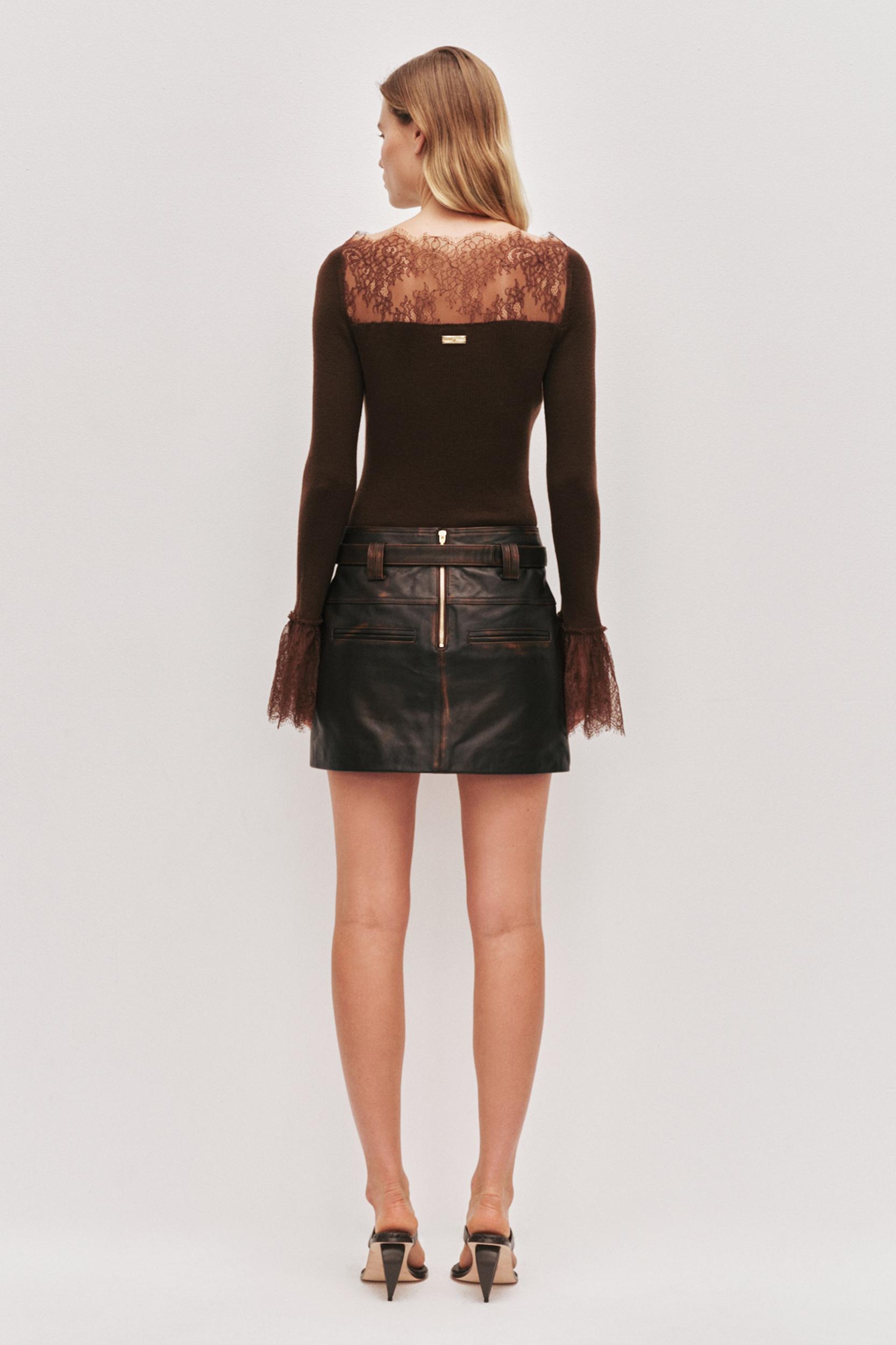 Genna Lace Knit Top-DARK CHOCOLATE / XXS Product Image