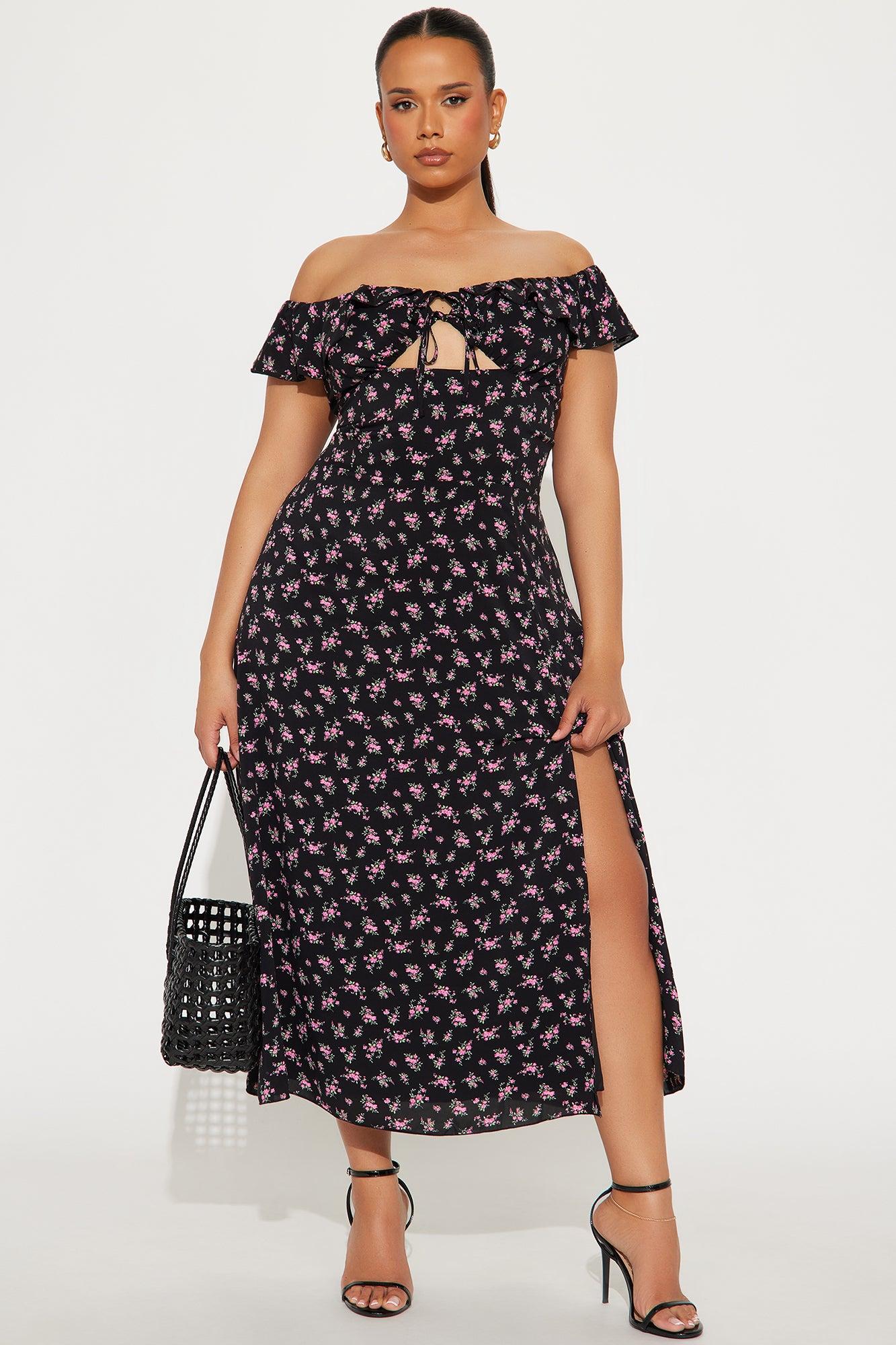 Karlie Floral Midi Dress - Black Product Image