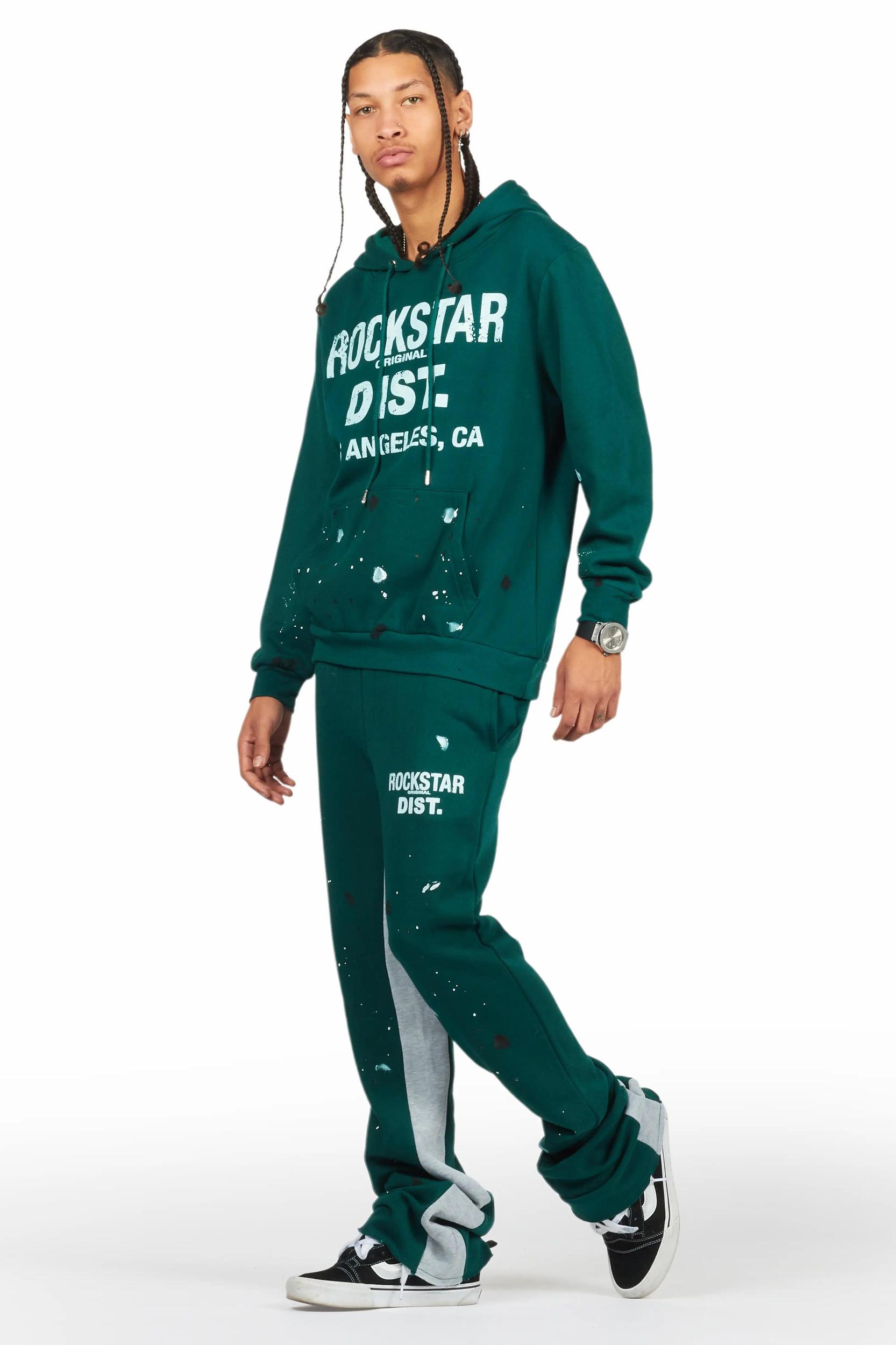 Scottie Green/White Hoodie/Baggy Track Pant Set Male Product Image