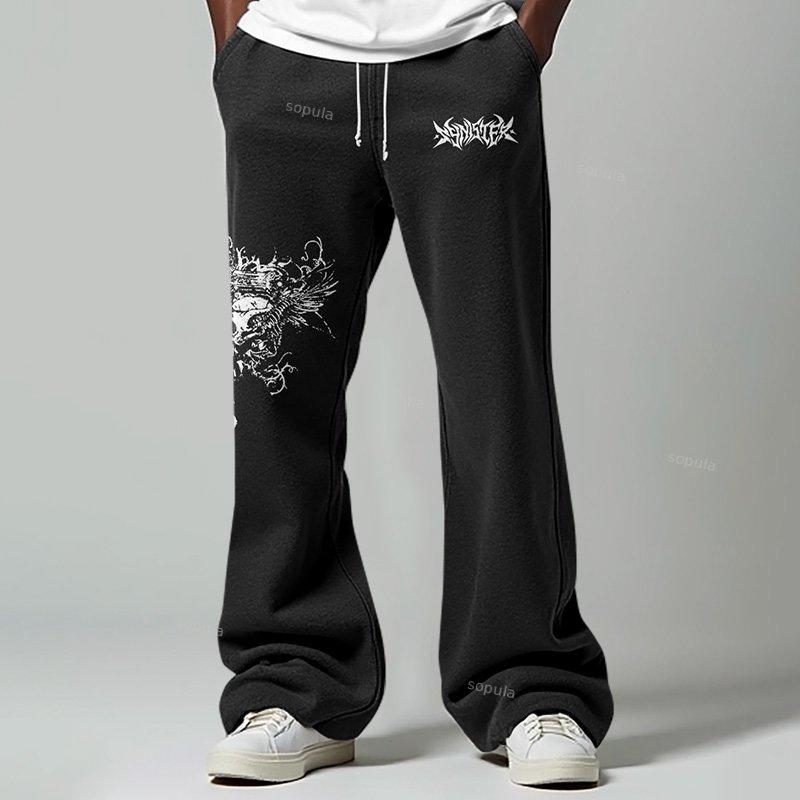 Sopula Vintage Skull Print Casual Flared Sweatpants Product Image