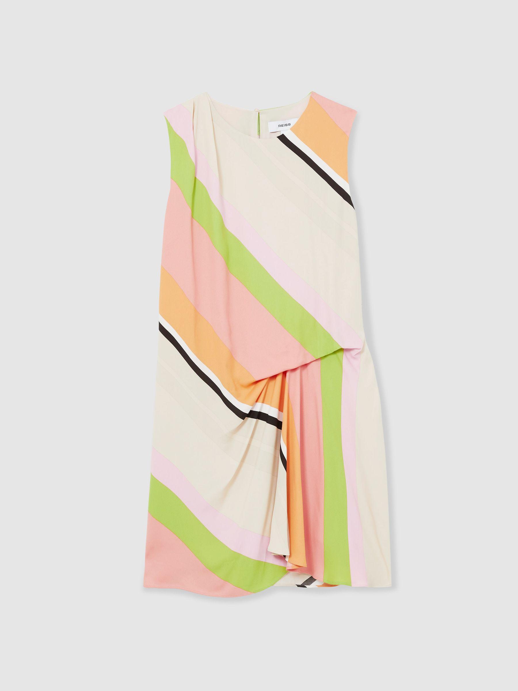 Stripe-Print Tuck Mini Dress in Pink/Green Product Image