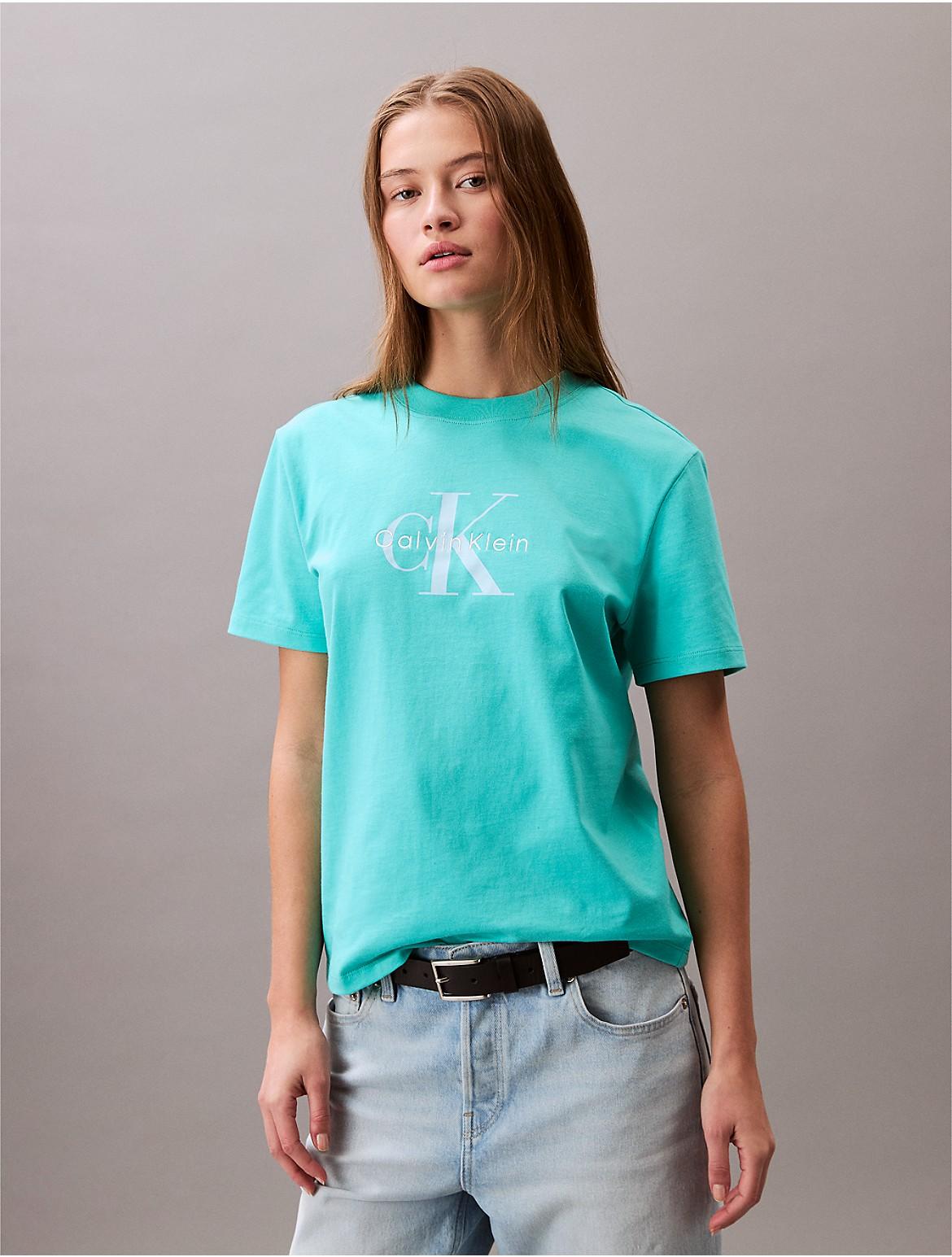 Calvin Klein Womens Monogram Logo Tee - Blue Product Image