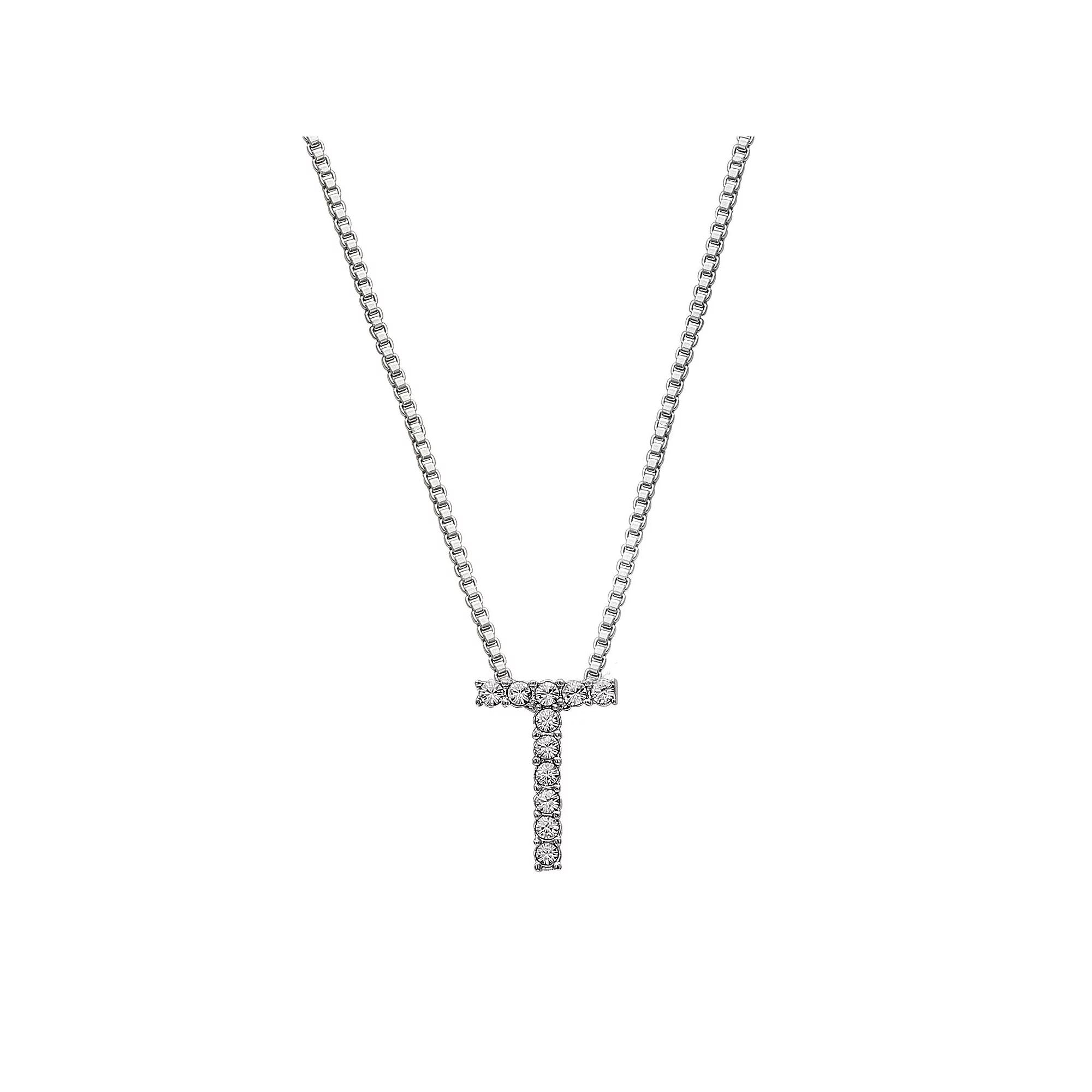 Brilliance Silver Plated Crystal Initial Pendant, Womens Silver Tone T Product Image