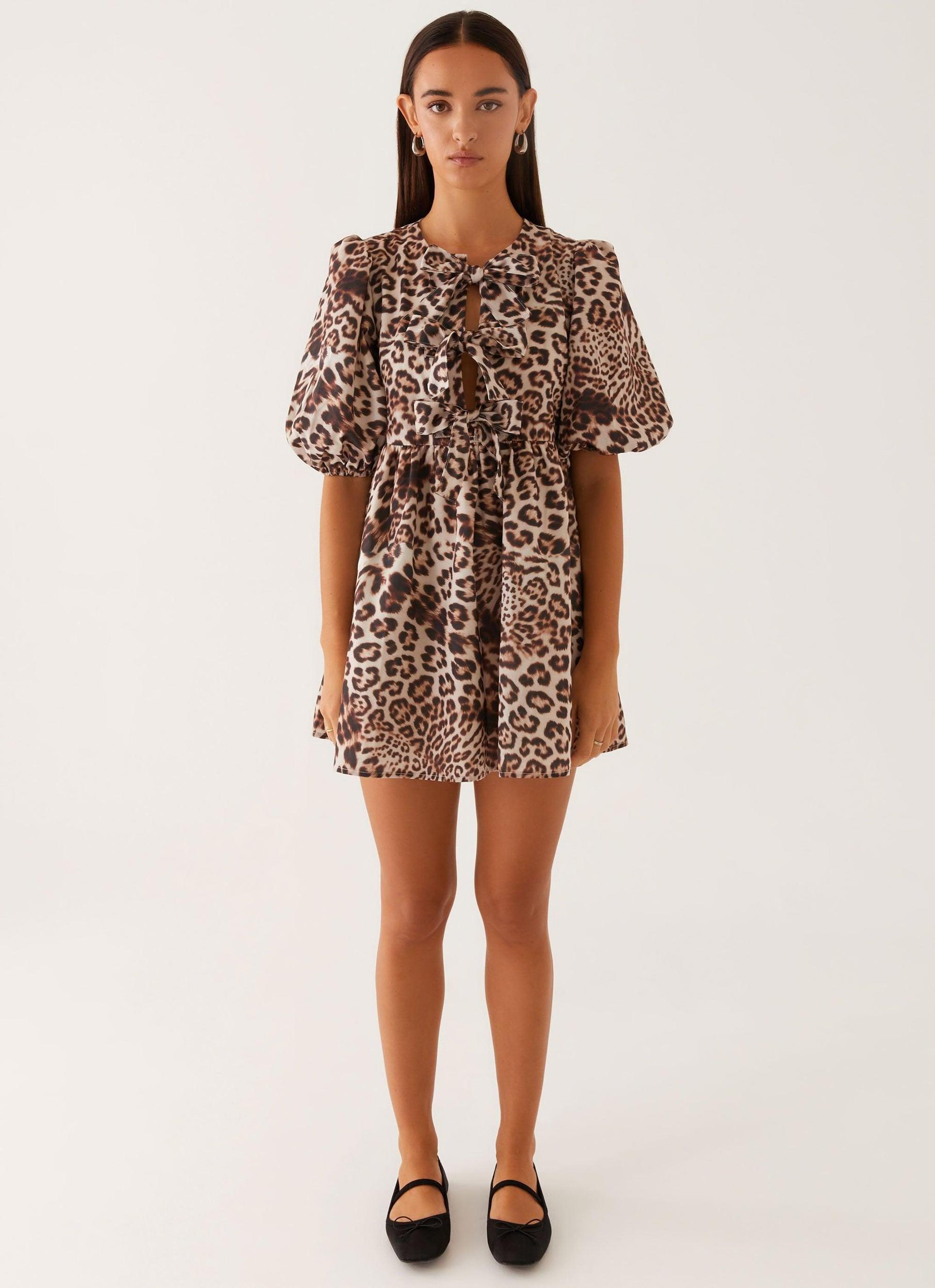 Western Wind Tie Mini Dress - Leopard Product Image