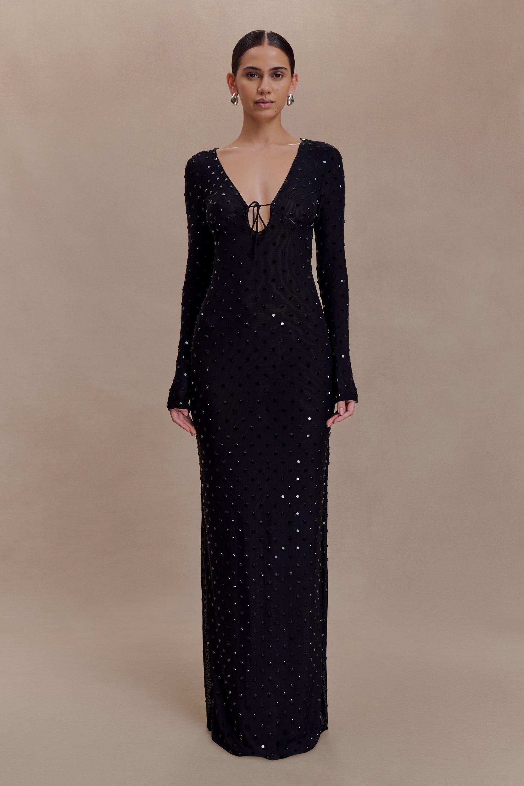Acadia Diamante Long Sleeve Maxi Dress - Black Product Image