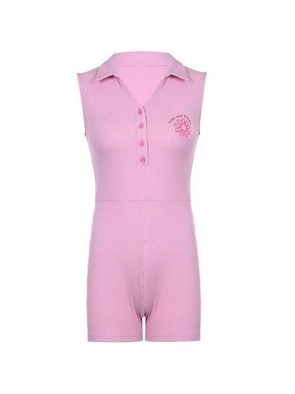 Pink Ribbed Tank Romper Product Image