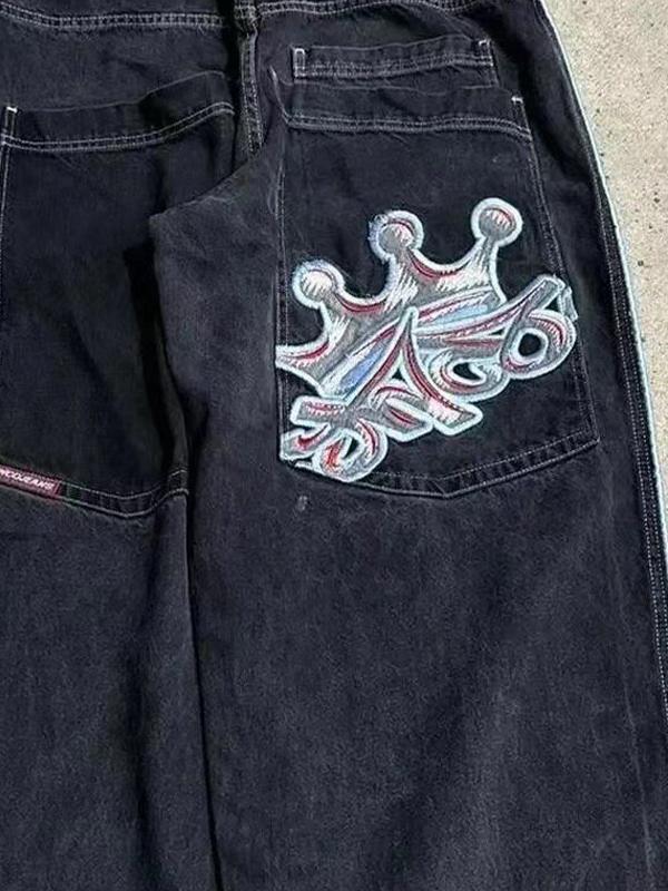 Hip Hop Trendy Brand Print Boyfriend Jeans Product Image