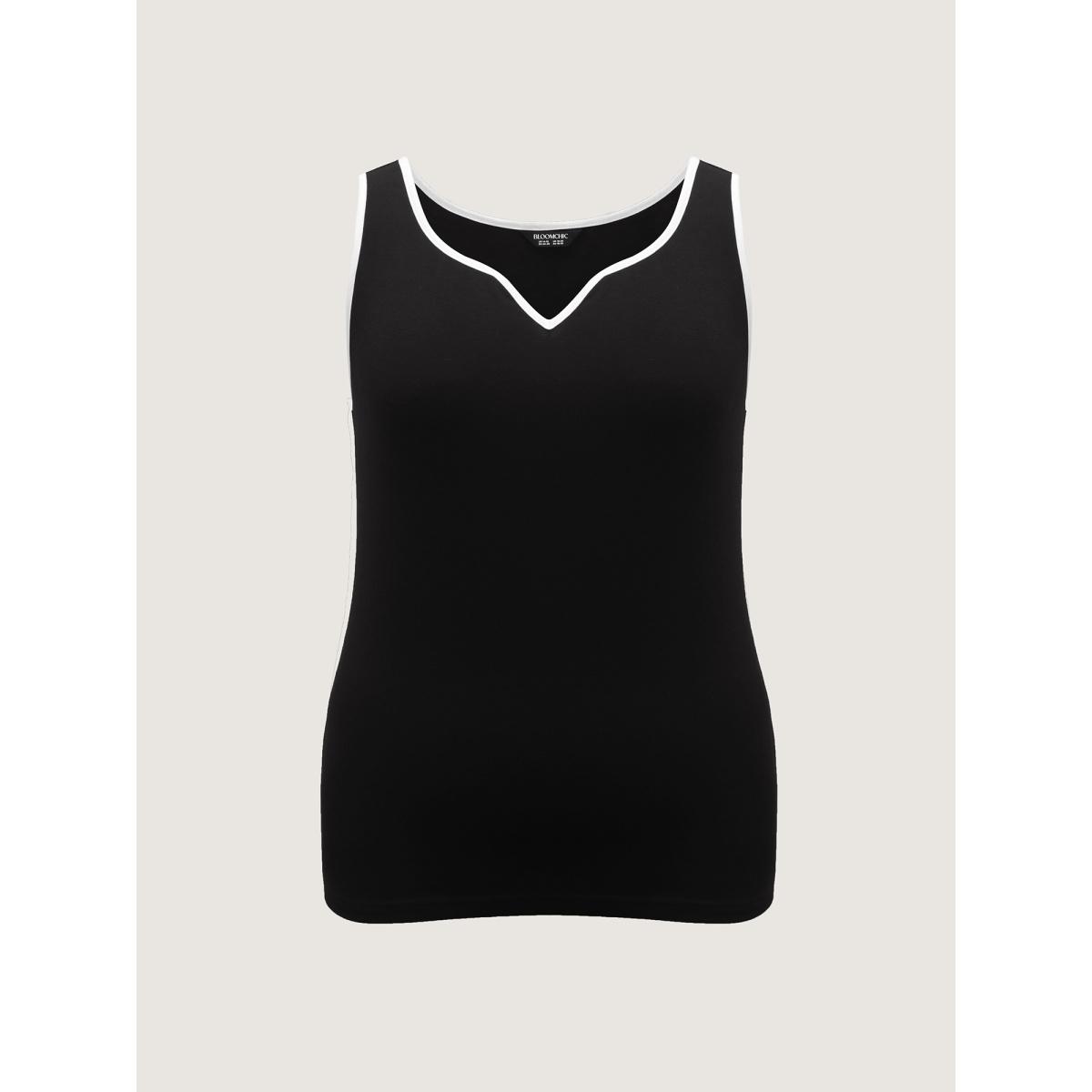 Plus Size Color Contrast V-Neck Fitted Tank Top Women Black Contrast V-neck Work Tank Tops Camis BloomChic 22-24/3X Product Image