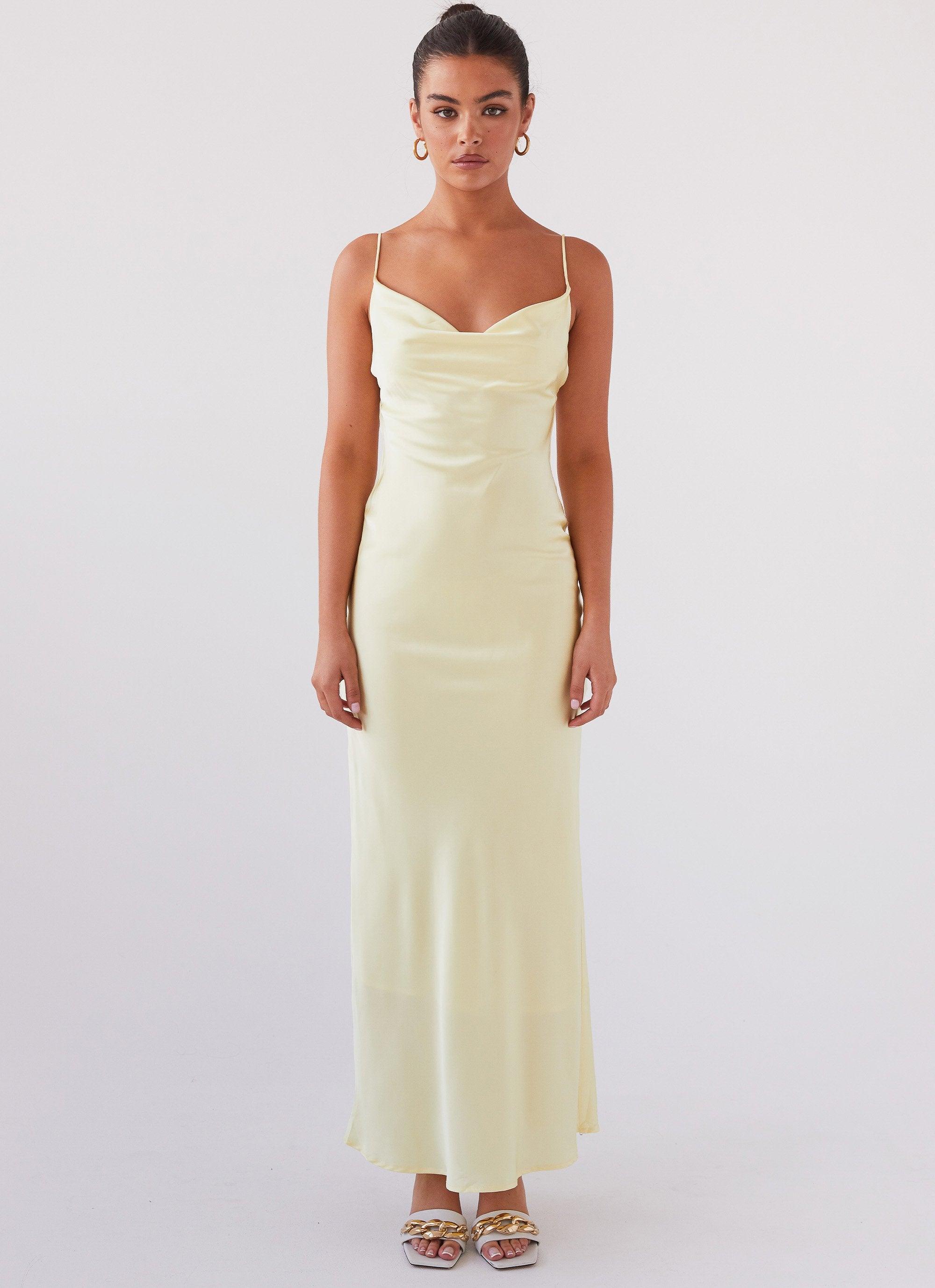 Joanna Satin Maxi Dress - Lemon Product Image