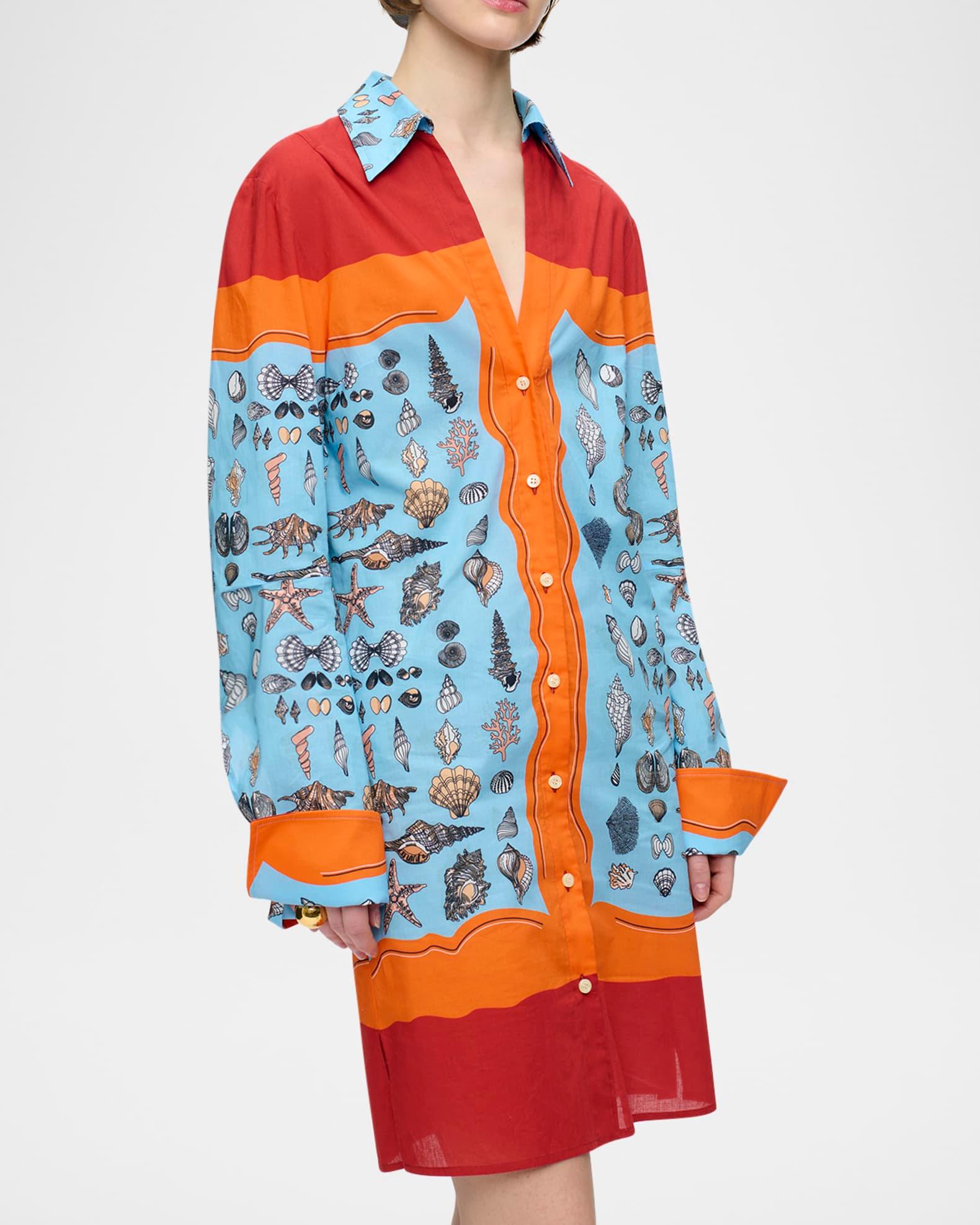 Charisse Shell-Print Cotton Shift Shirtdress Product Image