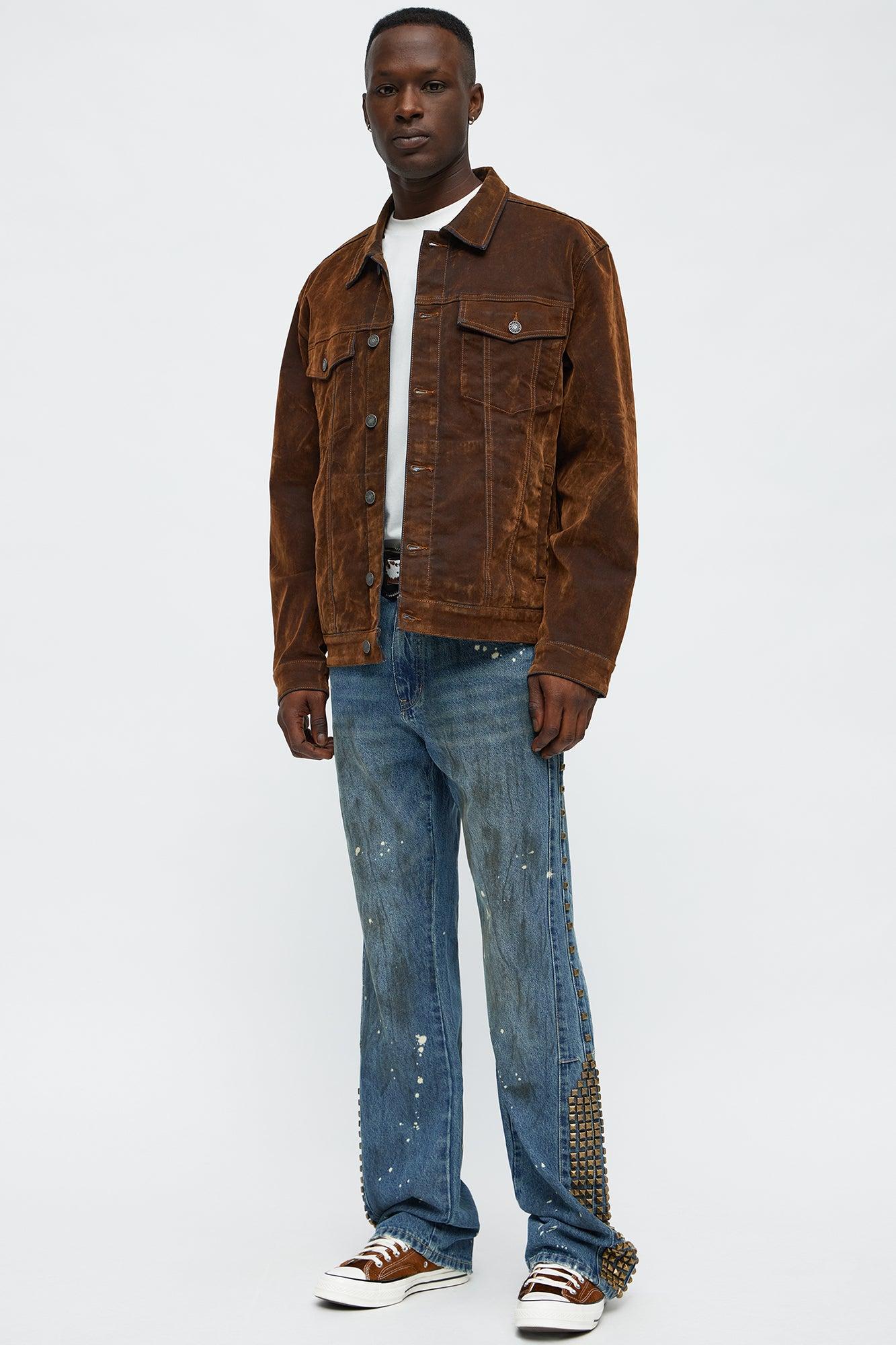 Slim Flare Put Me On Distressed Studded Jeans - Medium Blue Wash Male Product Image