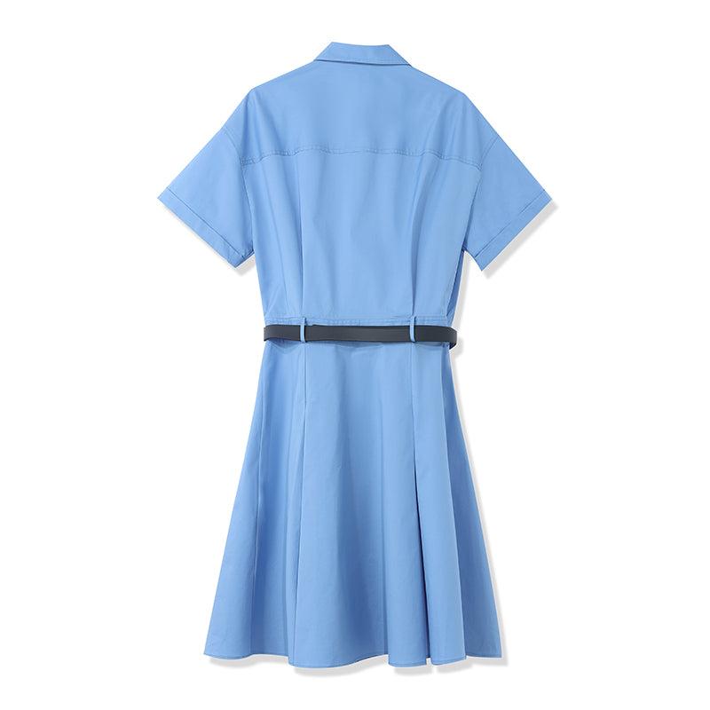 Blue Waist-skimming Cotton Mini Dress Product Image