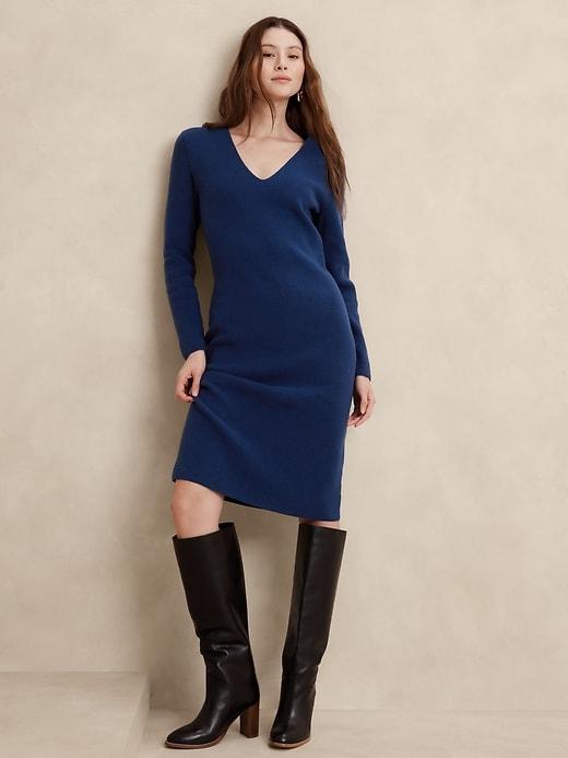 V-Neck Knee-Length Sweater Dress Product Image