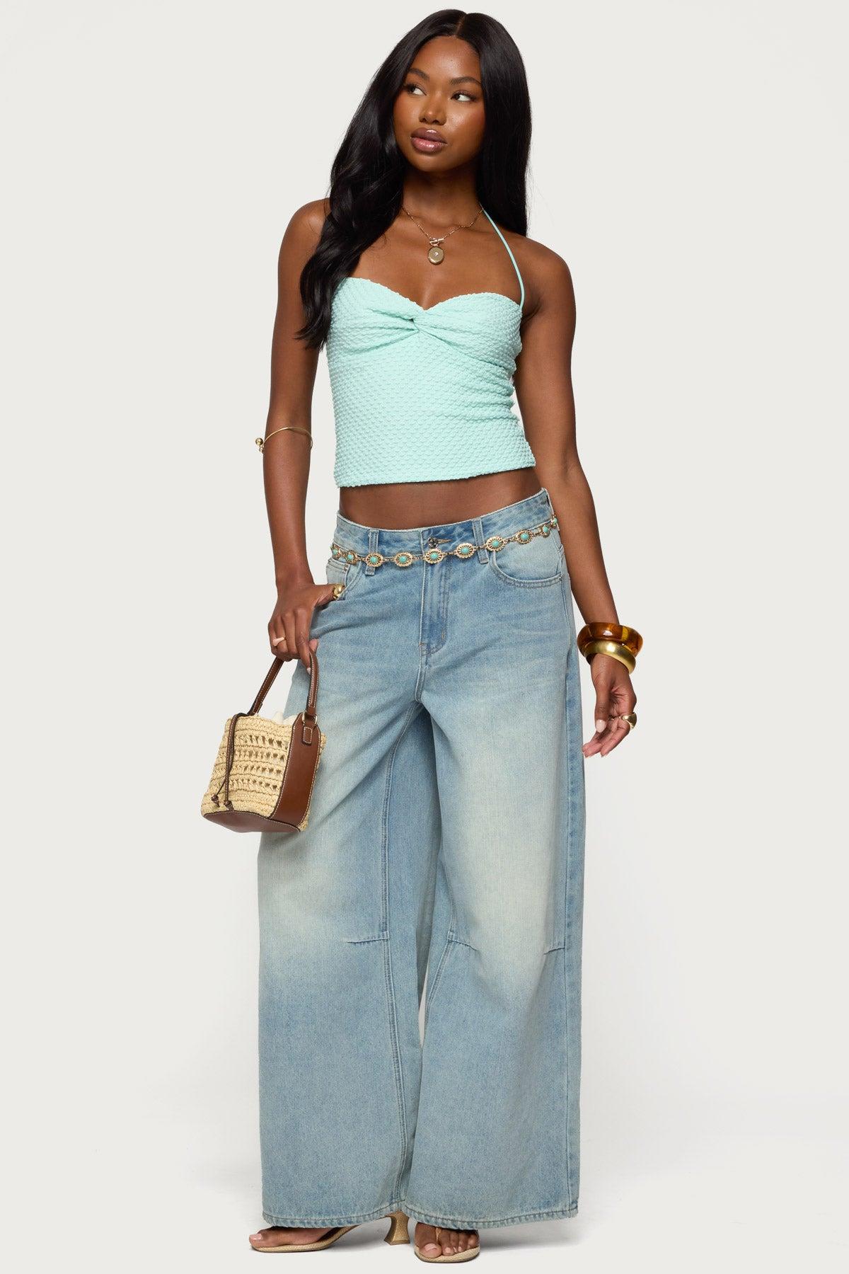 Zoee Twisted Textured Halter Top Product Image