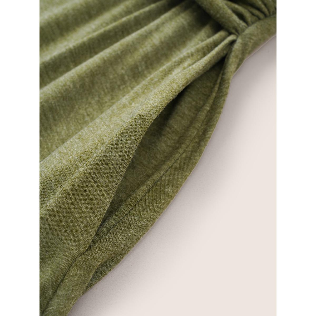 Plus Size Supersoft Essentials Twist Front Ruched Dress Moss Women Casual Asymmetrical Round Neck Sleeveless Curvy Midi Dress BloomChic 26/4X Product Image